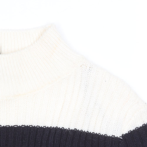 H&M Women's Black & White Striped Mock Neck Ribbed Jumper Size 12