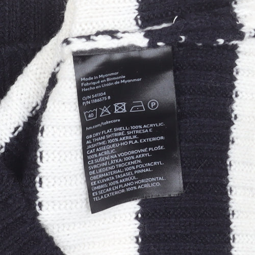 H&M Women's Black & White Striped Mock Neck Ribbed Jumper Size 12