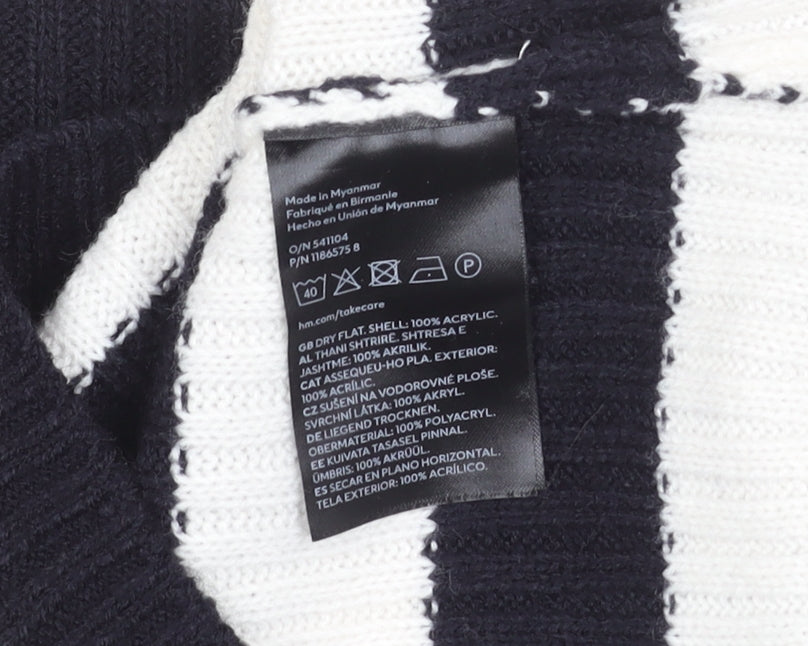 H&M Women's Black & White Striped Mock Neck Ribbed Jumper Size 12