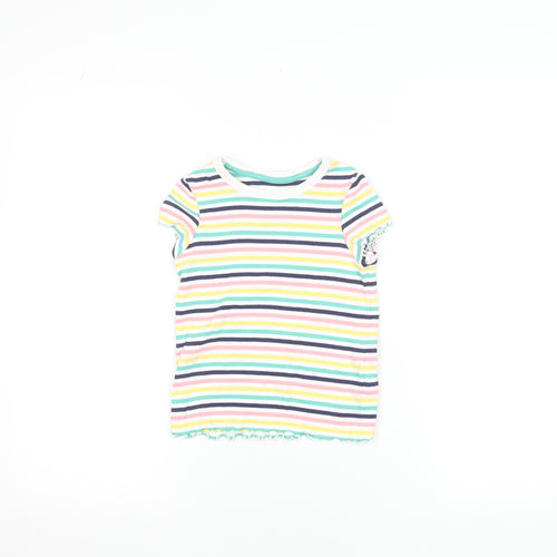 Marks and Spencer Girls Multicoloured Striped Short Sleeve Cotton T-Shirt 4-5 Years