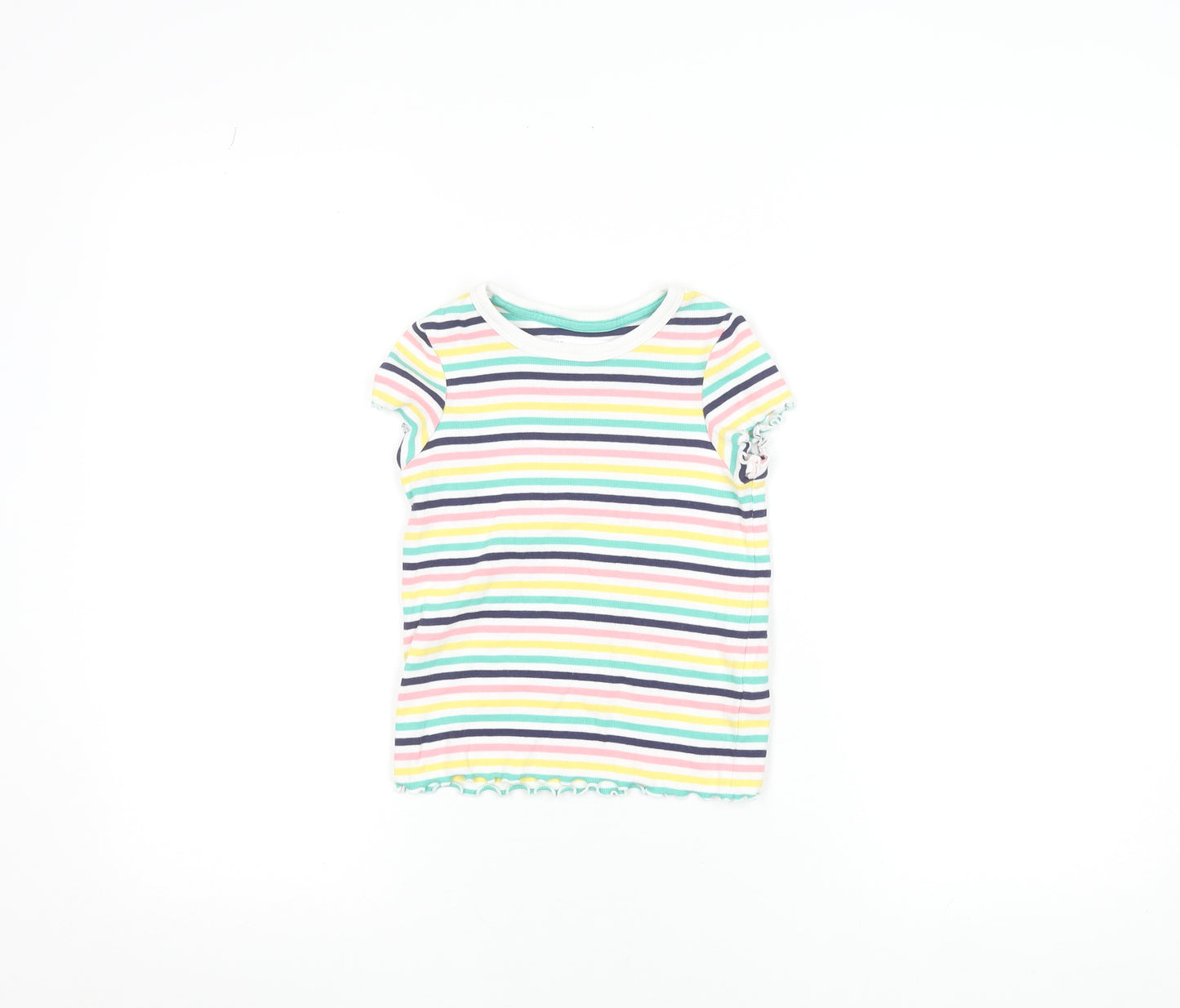Marks and Spencer Girls Multicoloured Striped Short Sleeve Cotton T-Shirt 4-5 Years