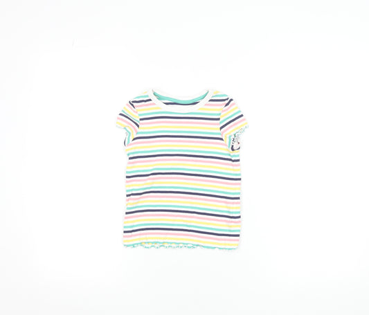 Marks and Spencer Girls Multicoloured Striped Short Sleeve Cotton T-Shirt 4-5 Years