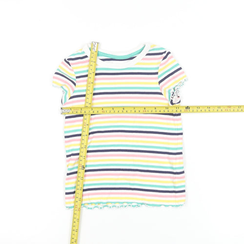 Marks and Spencer Girls Multicoloured Striped Short Sleeve Cotton T-Shirt 4-5 Years