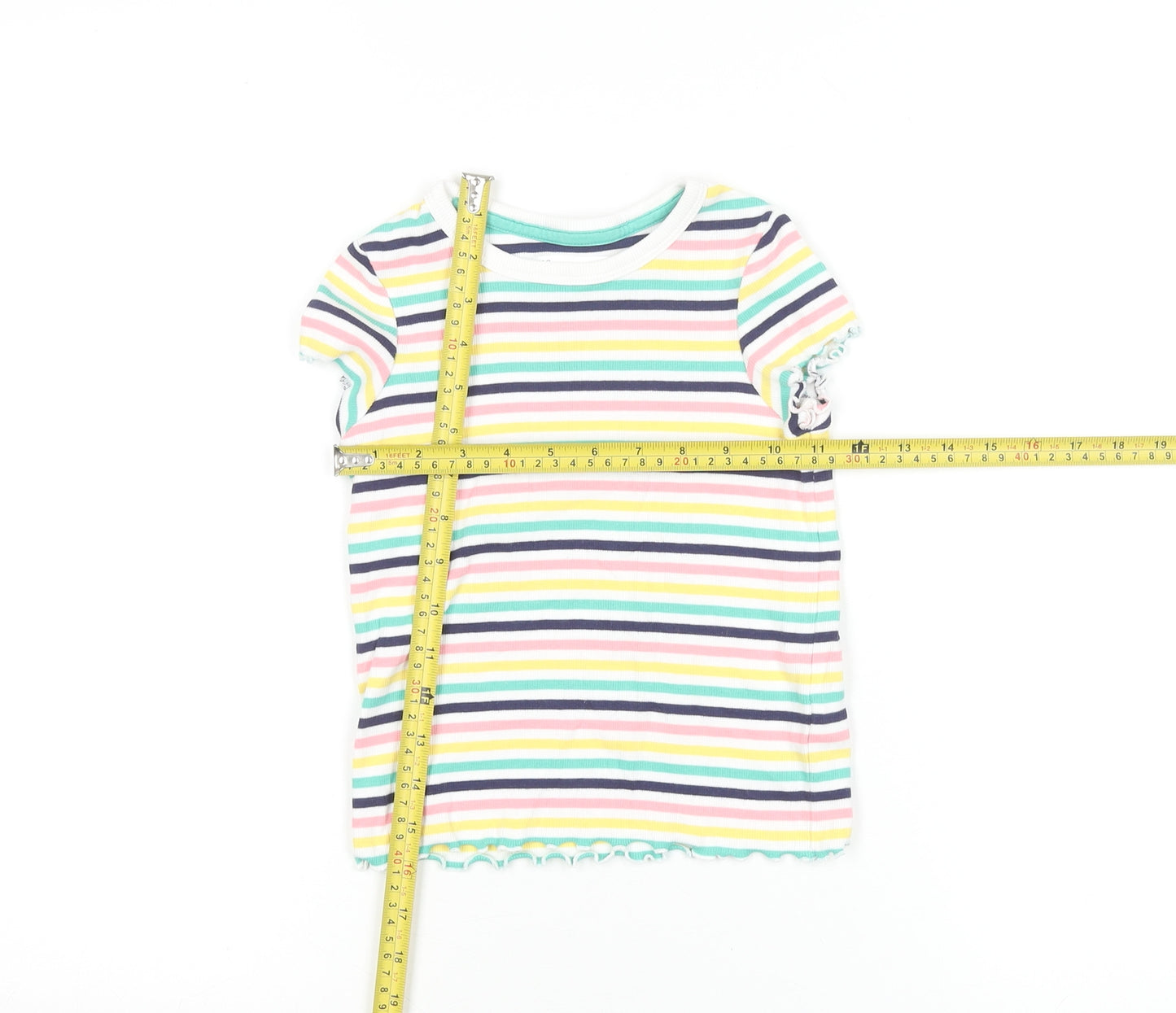 Marks and Spencer Girls Multicoloured Striped Short Sleeve Cotton T-Shirt 4-5 Years