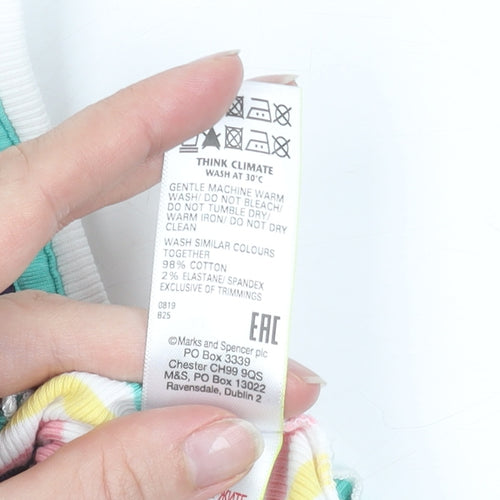 Marks and Spencer Girls Multicoloured Striped Short Sleeve Cotton T-Shirt 4-5 Years