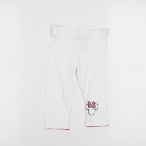 Disney Minnie Mouse Girls White Cotton Stretch Capri Leggings 4-5 Years