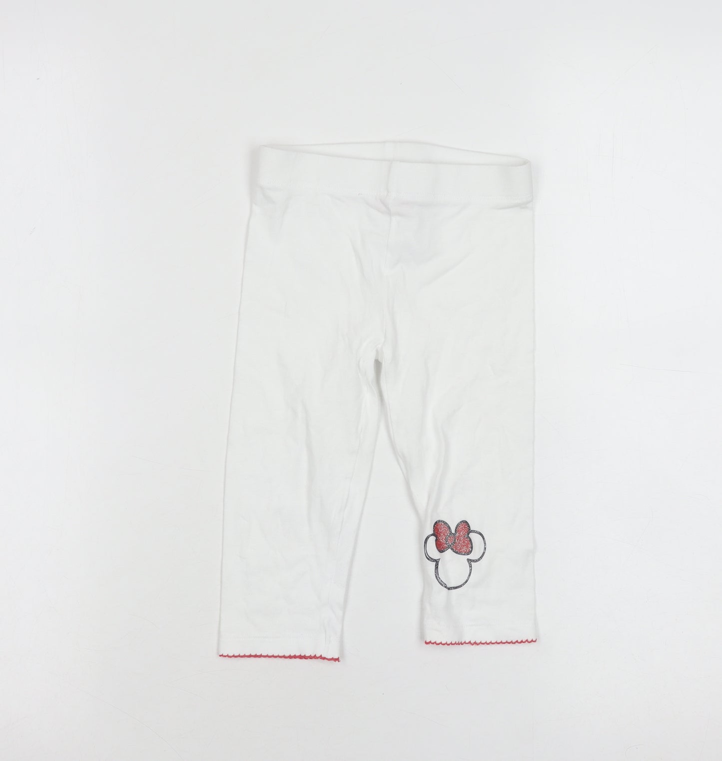 Disney Minnie Mouse Girls White Cotton Stretch Capri Leggings 4-5 Years