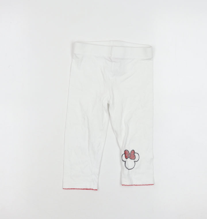 Disney Minnie Mouse Girls White Cotton Stretch Capri Leggings 4-5 Years