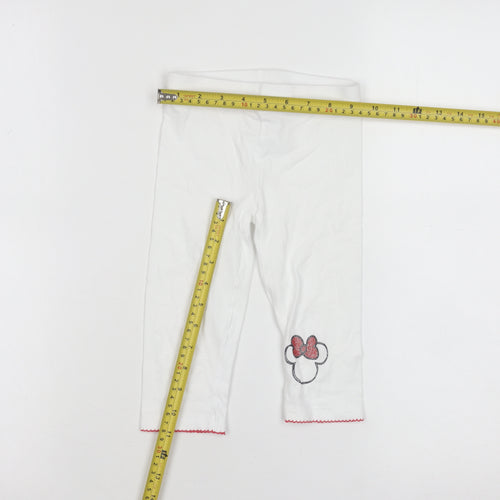 Disney Minnie Mouse Girls White Cotton Stretch Capri Leggings 4-5 Years