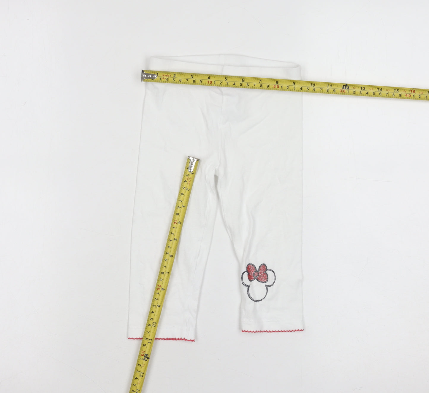 Disney Minnie Mouse Girls White Cotton Stretch Capri Leggings 4-5 Years