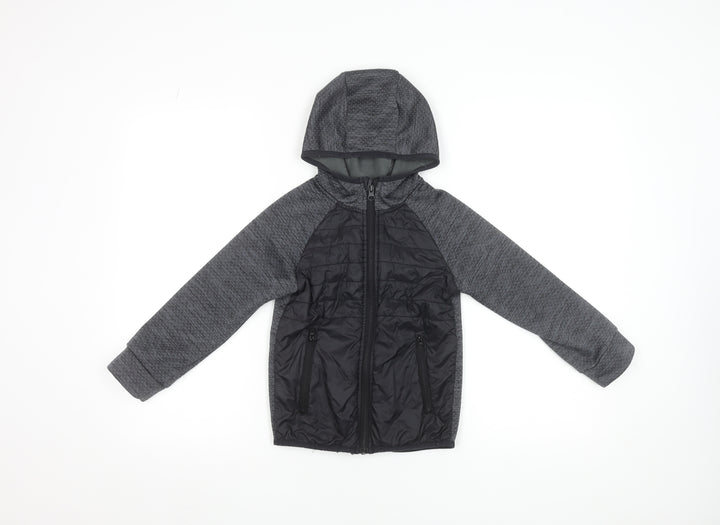 St. Bernard Boys Grey Hooded Puffer Jacket 6-7 Years Lined Full Zip
