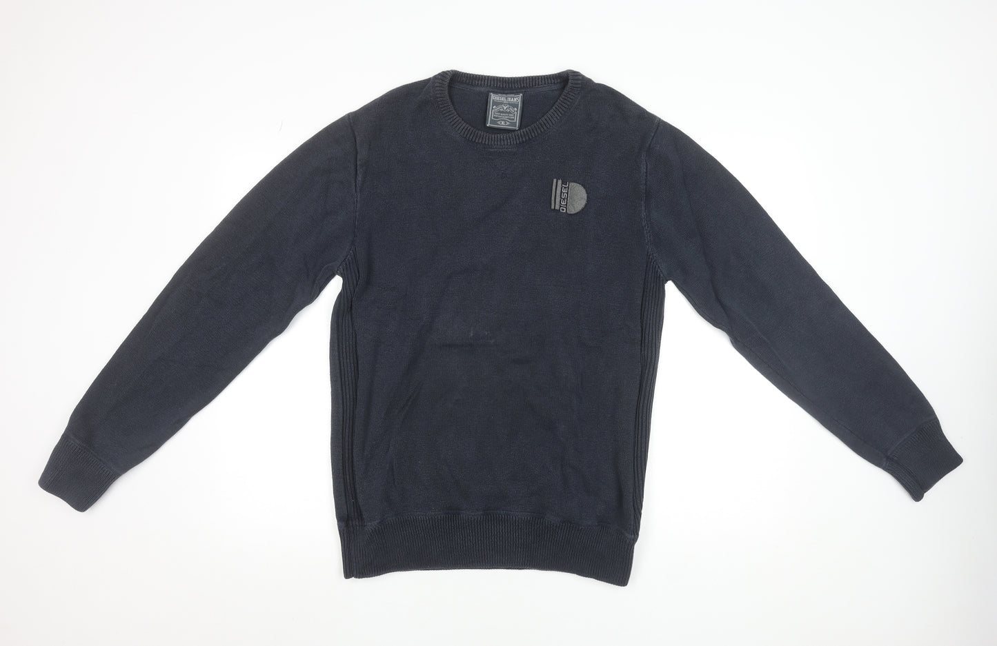 Diesel Men's Black Cotton Crew Neck Pullover Jumper XL