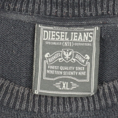 Diesel Men's Black Cotton Crew Neck Pullover Jumper XL