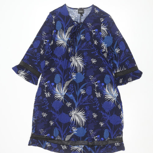 Ulla Popken Women Blue Floral Viscose Jersey Shift Dress Size 16