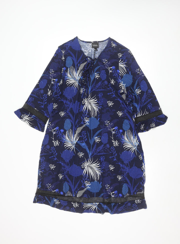 Ulla Popken Women Blue Floral Viscose Jersey Shift Dress Size 16