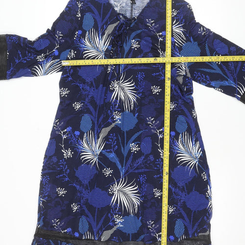 Ulla Popken Women Blue Floral Viscose Jersey Shift Dress Size 16