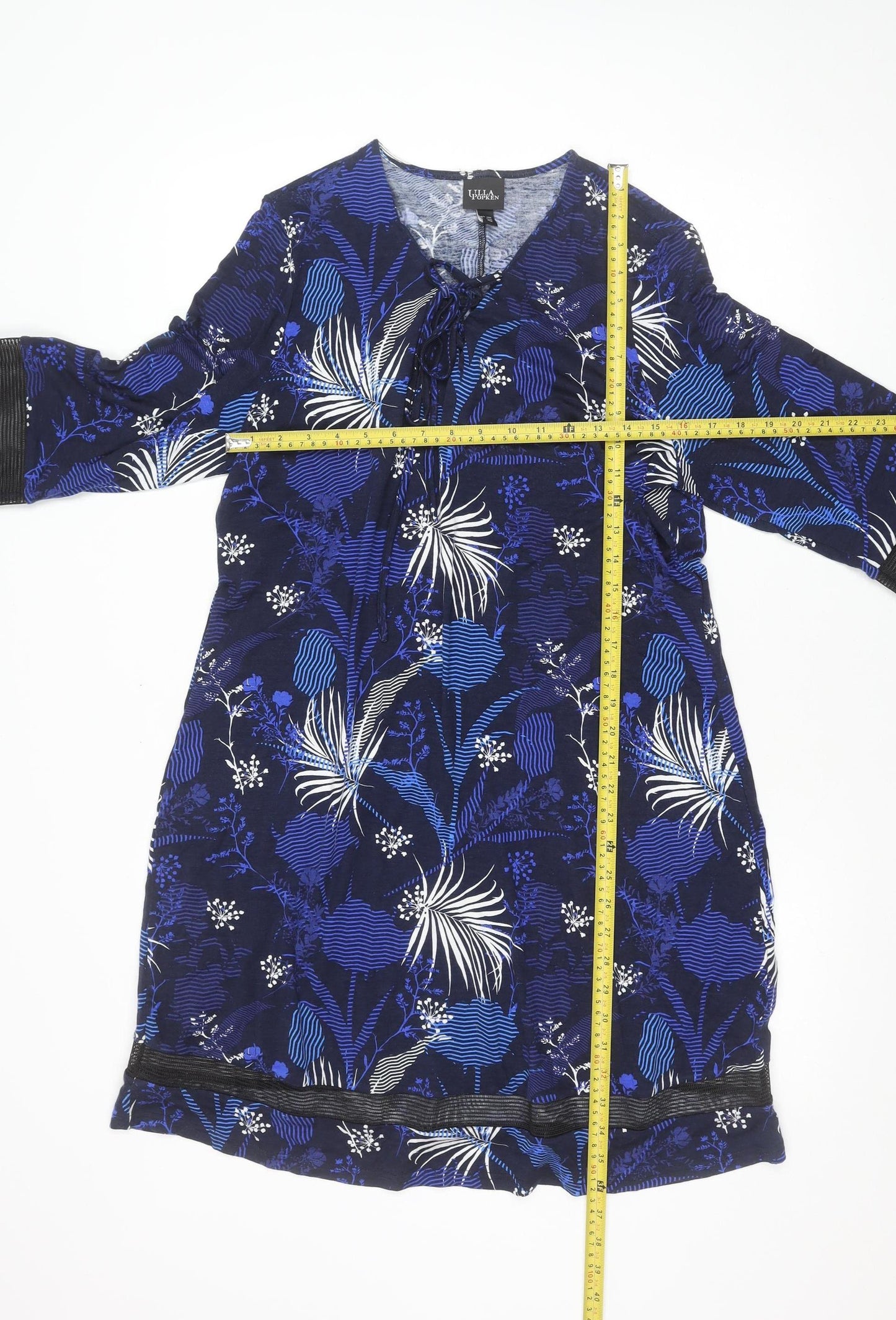 Ulla Popken Women Blue Floral Viscose Jersey Shift Dress Size 16
