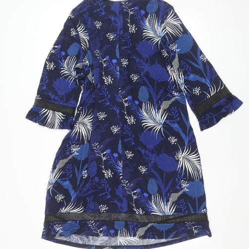 Ulla Popken Women Blue Floral Viscose Jersey Shift Dress Size 16