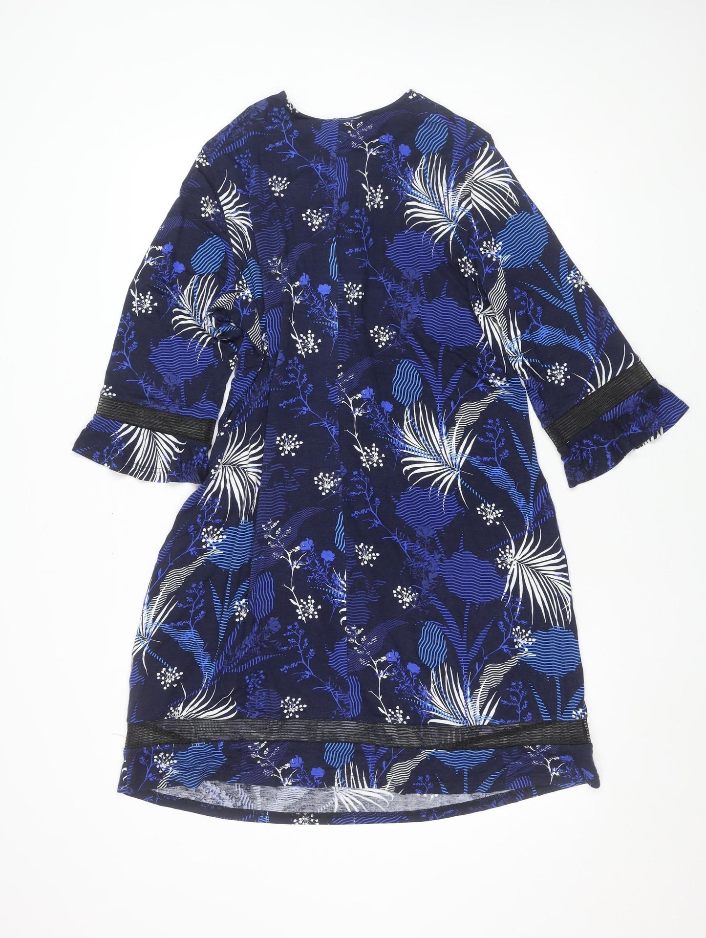 Ulla Popken Women Blue Floral Viscose Jersey Shift Dress Size 16