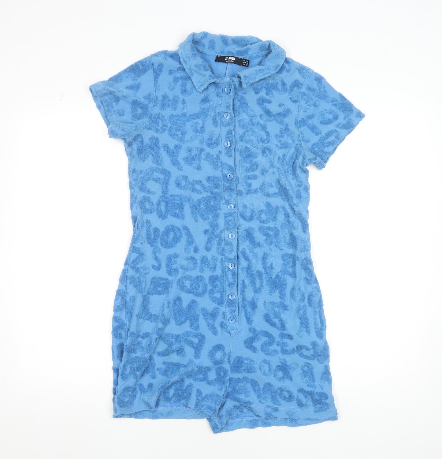 Jaded London Women’s Blue Textured Terry Collared Button-Up Playsuit Size 12