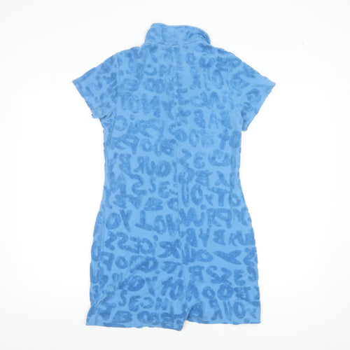 Jaded London Women’s Blue Textured Terry Collared Button-Up Playsuit Size 12