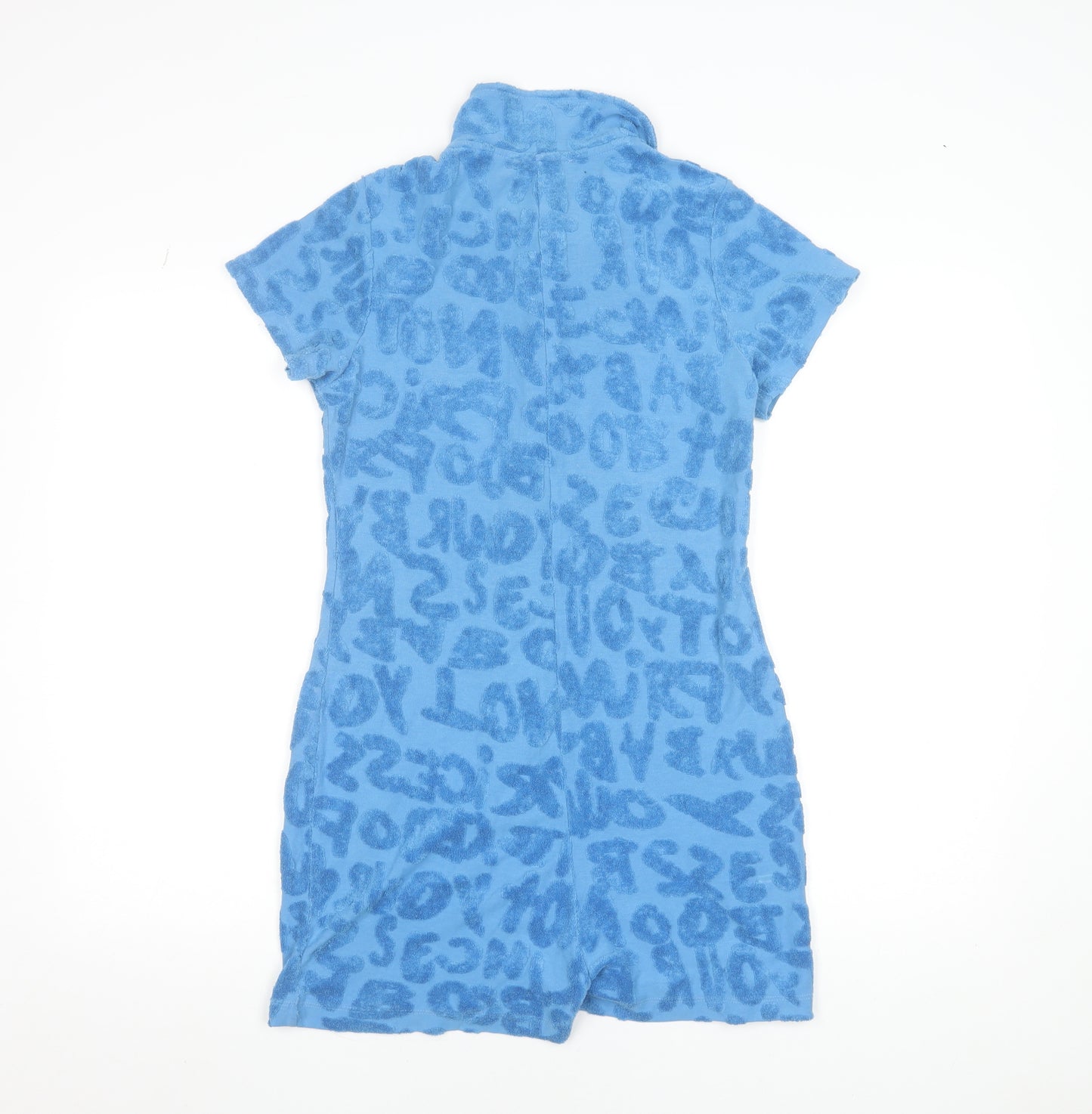 Jaded London Women’s Blue Textured Terry Collared Button-Up Playsuit Size 12