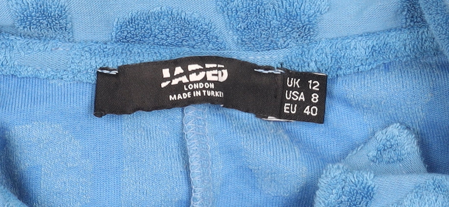 Jaded London Women’s Blue Textured Terry Collared Button-Up Playsuit Size 12