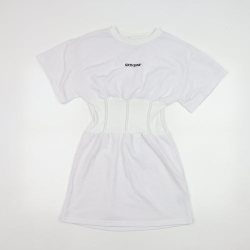 Sixth June Women’s White T-Shirt Dress S Corset Waist Short Sleeve