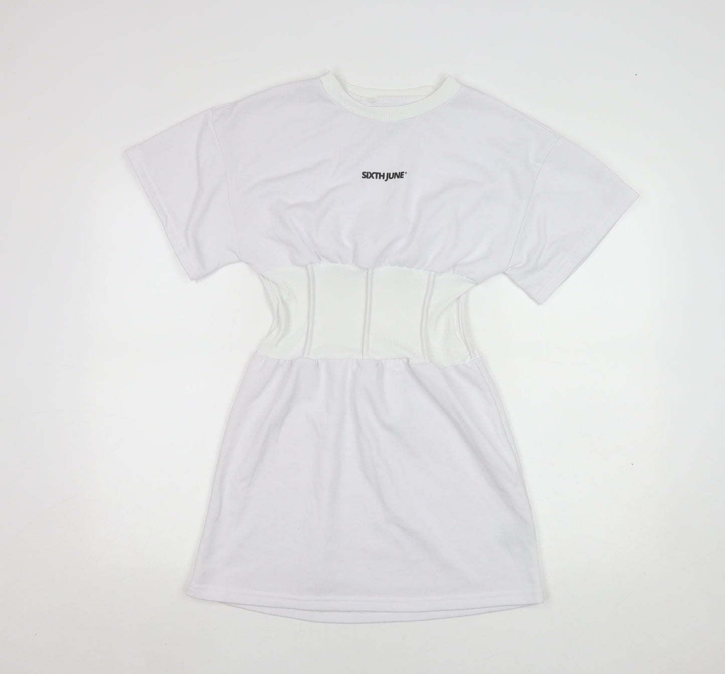 Sixth June Women’s White T-Shirt Dress S Corset Waist Short Sleeve