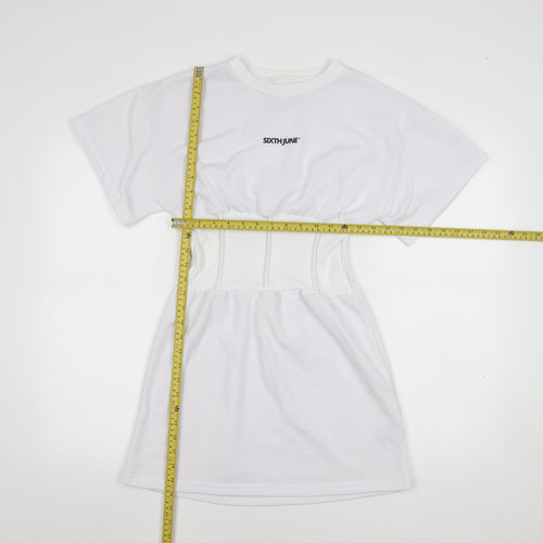 Sixth June Women’s White T-Shirt Dress S Corset Waist Short Sleeve