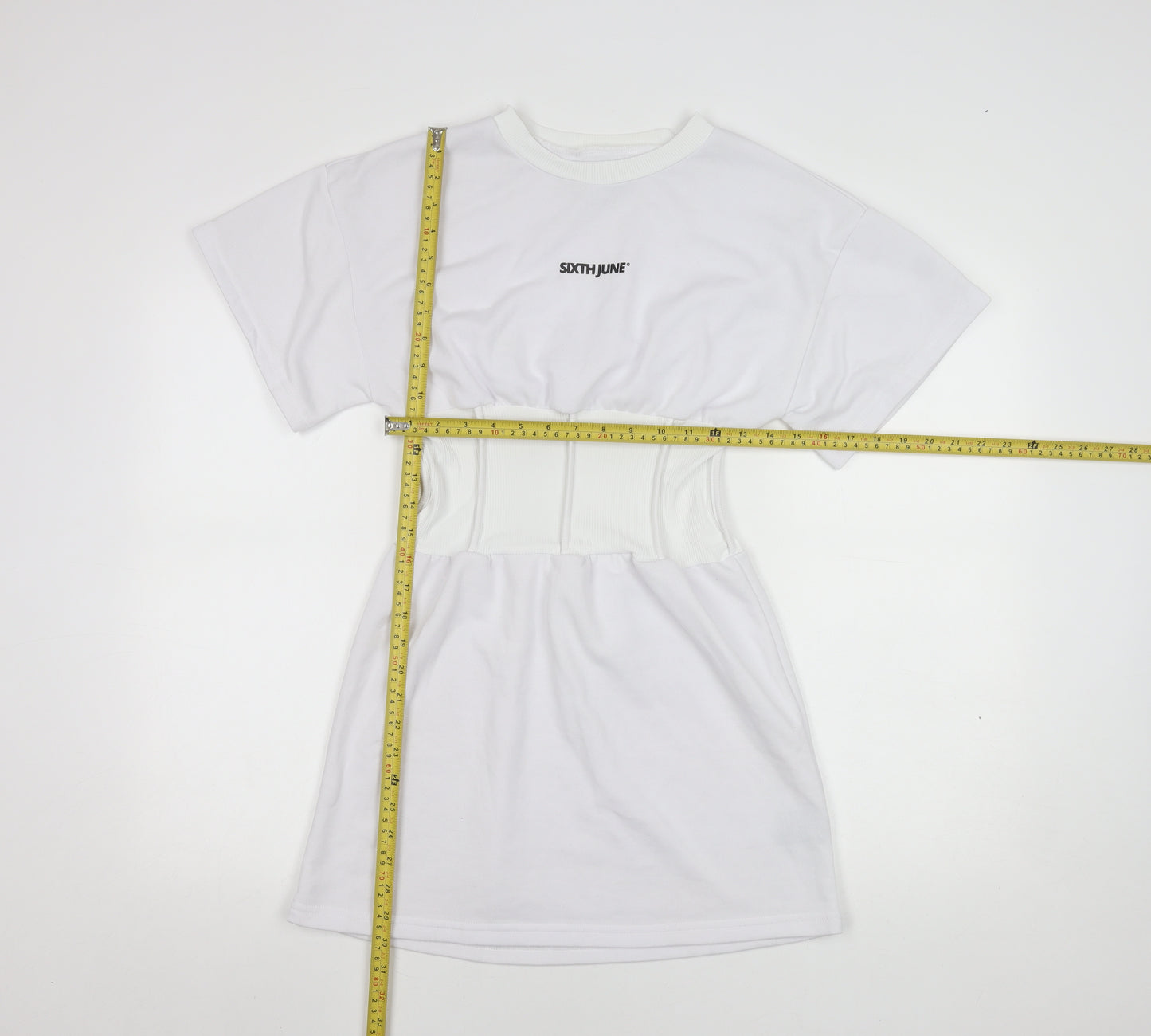 Sixth June Women’s White T-Shirt Dress S Corset Waist Short Sleeve