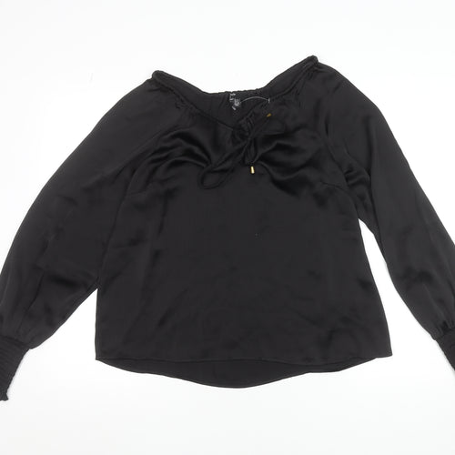 Friends Like These Womens Black Off Shoulder Blouse UK 8 Long Sleeve Satin Look