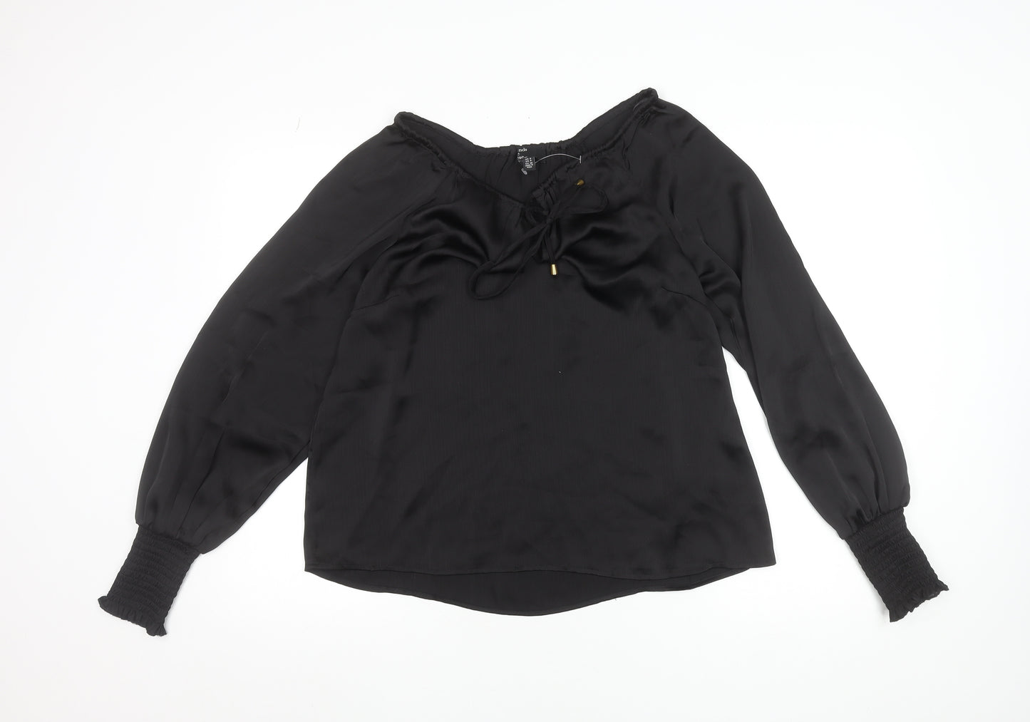 Friends Like These Womens Black Off Shoulder Blouse UK 8 Long Sleeve Satin Look