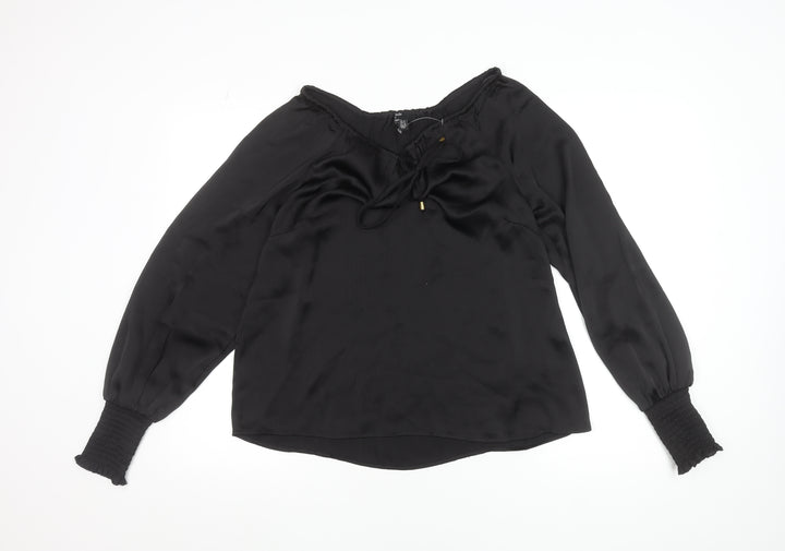 Friends Like These Womens Black Off Shoulder Blouse UK 8 Long Sleeve Satin Look