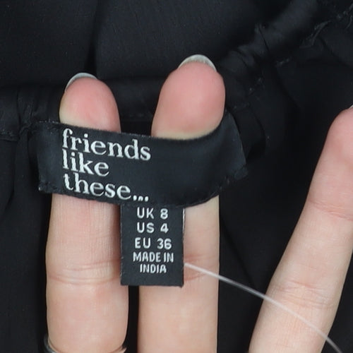 Friends Like These Womens Black Off Shoulder Blouse UK 8 Long Sleeve Satin Look