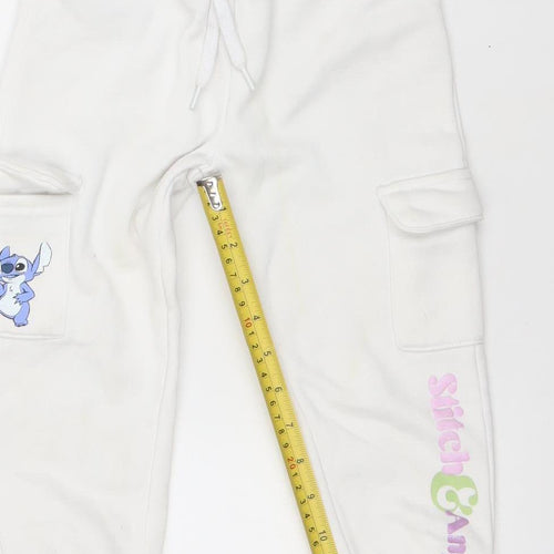 Disney Girls White Stitch Jogger Trousers 2-3 Years Cotton Blend Fleece