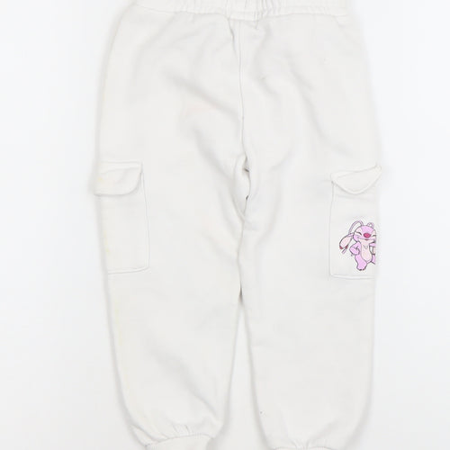 Disney Girls White Stitch Jogger Trousers 2-3 Years Cotton Blend Fleece