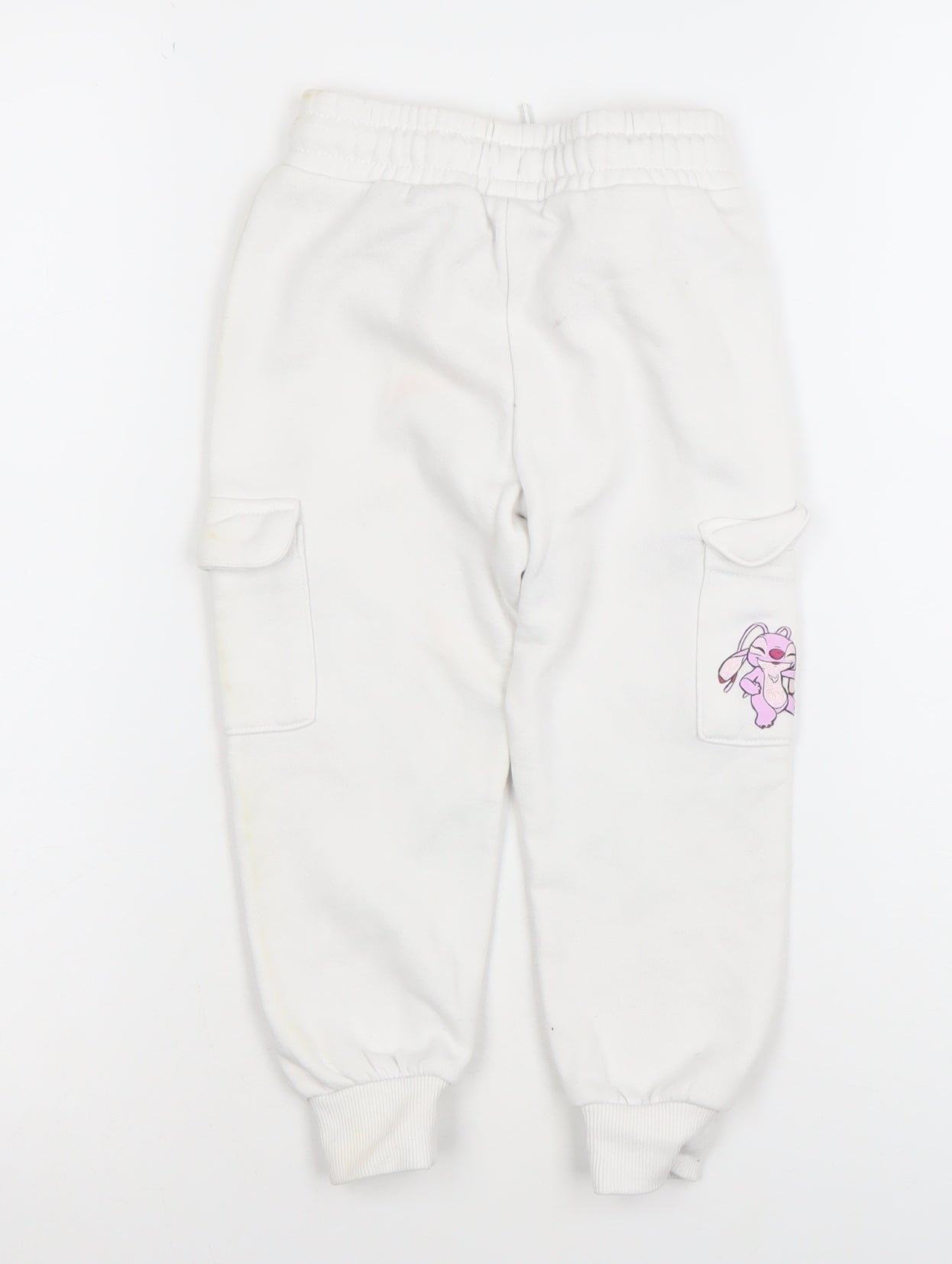 Disney Girls White Stitch Jogger Trousers 2-3 Years Cotton Blend Fleece