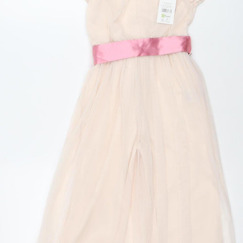 Little Kids Girls Pink Tulle Playsuit 3-4 Years Party Dress with Pink Bow
