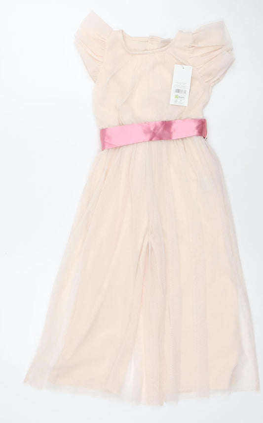 Little Kids Girls Pink Tulle Playsuit 3-4 Years Party Dress with Pink Bow