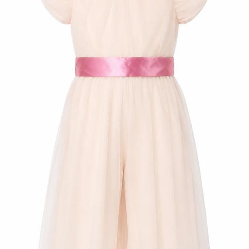 Little Kids Girls Pink Tulle Playsuit 3-4 Years Party Dress with Pink Bow