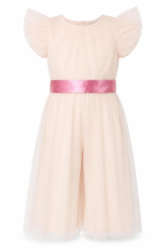 Little Kids Girls Pink Tulle Playsuit 3-4 Years Party Dress with Pink Bow
