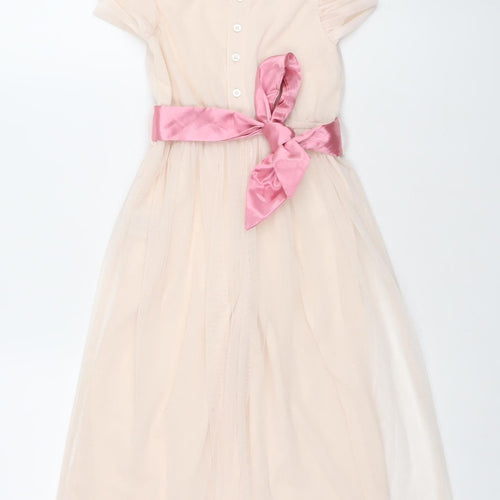 Little Kids Girls Pink Tulle Playsuit 3-4 Years Party Dress with Pink Bow