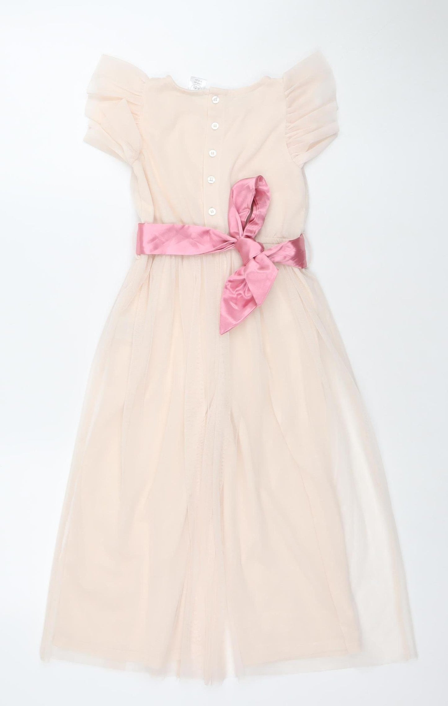 Little Kids Girls Pink Tulle Playsuit 3-4 Years Party Dress with Pink Bow