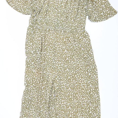 Next Womens Green White Spot Playsuit Size 18 Off Shoulder Short Sleeve