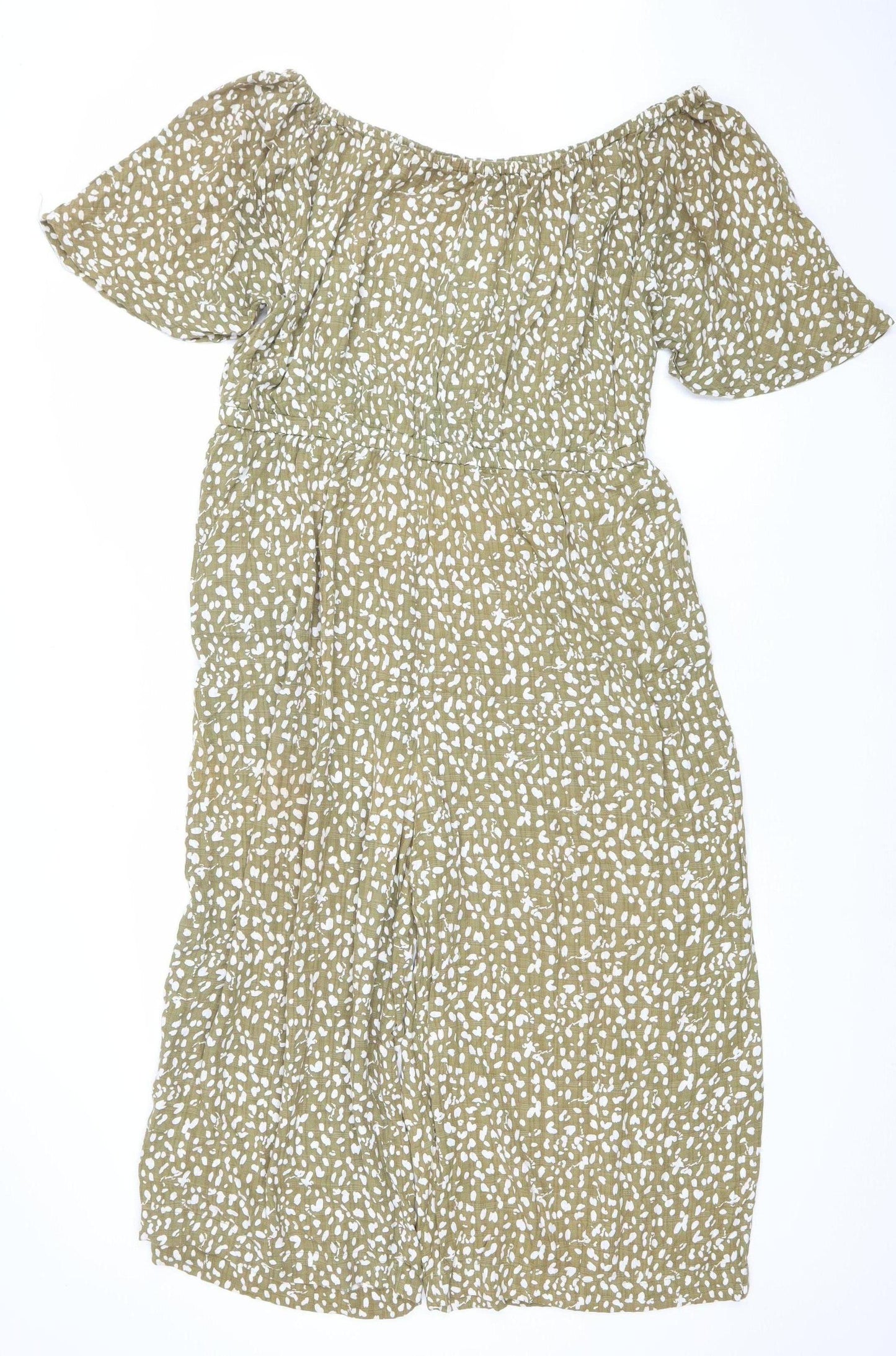 Next Womens Green White Spot Playsuit Size 18 Off Shoulder Short Sleeve
