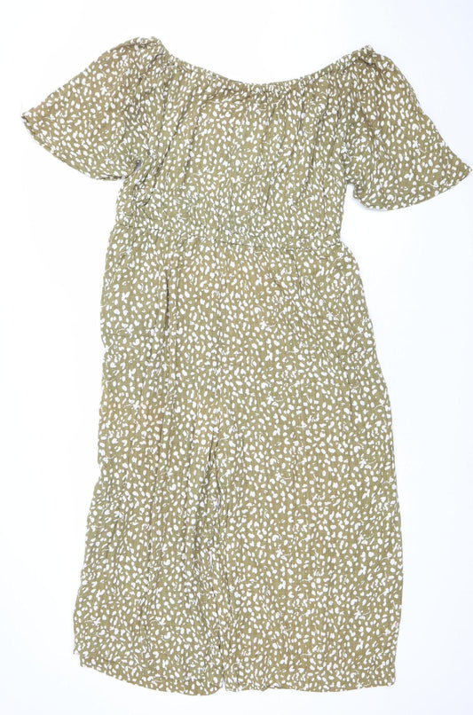 Next Womens Green White Spot Playsuit Size 18 Off Shoulder Short Sleeve