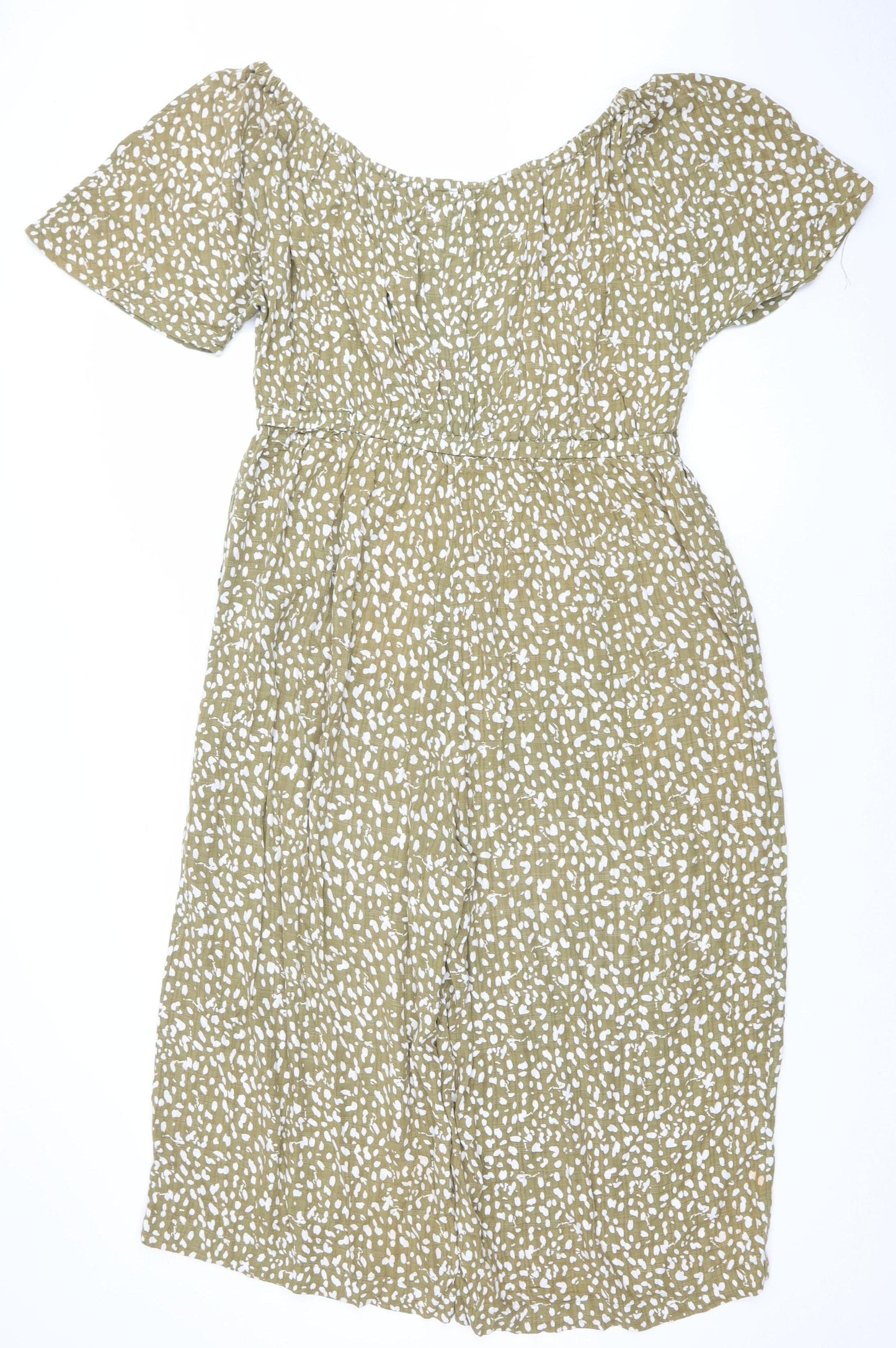 Next Womens Green White Spot Playsuit Size 18 Off Shoulder Short Sleeve