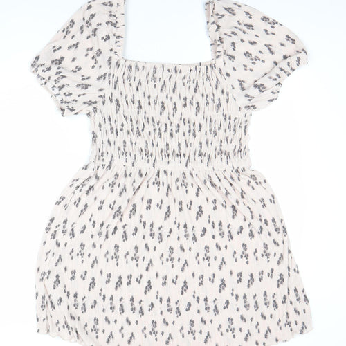 Primark Women Beige Animal Print Smocked Skater Dress L