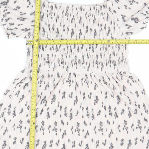 Primark Women Beige Animal Print Smocked Skater Dress L
